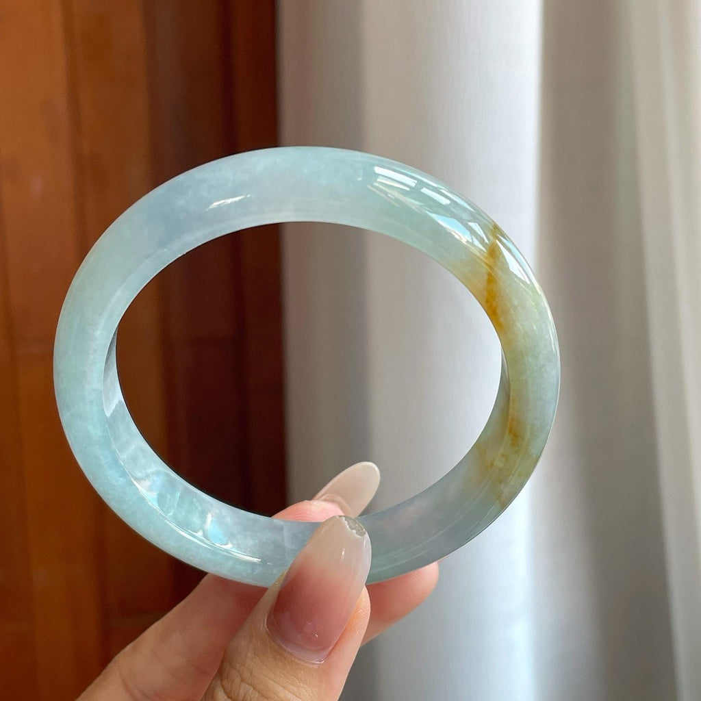 糯冰蓝底带黄翡翡翠平安镯（61mm（yc264144）