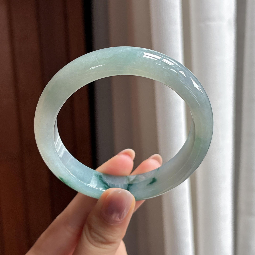 糯冰飘花正圈平安镯 56圈 天然缅甸A货翡翠（yc504738）