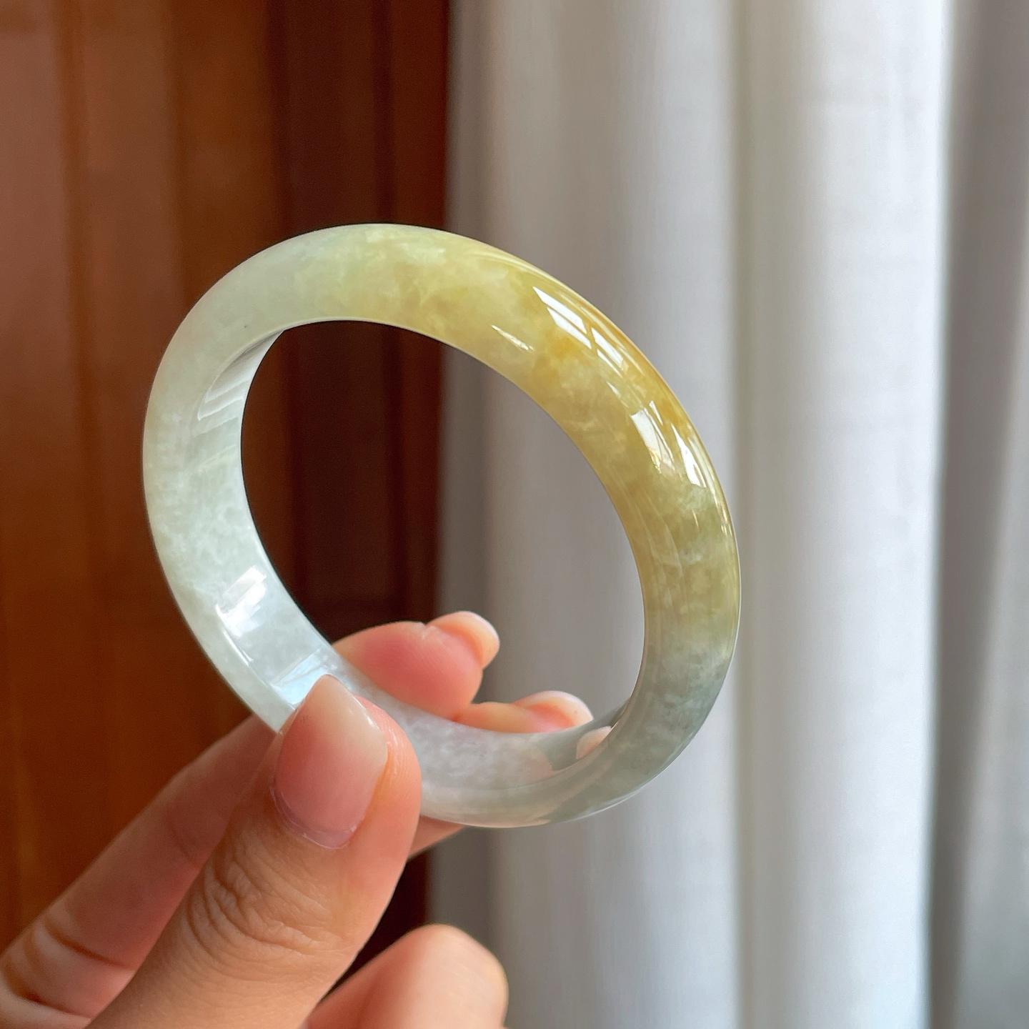 糯冰黄翡翡翠平安镯（52mm）（yc396389）