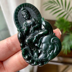 细糯种墨翠普贤菩萨挂件 天然缅甸A货翡翠（yc351361）