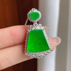 18k金镶冰种满绿翡翠无事牌（yc249165）