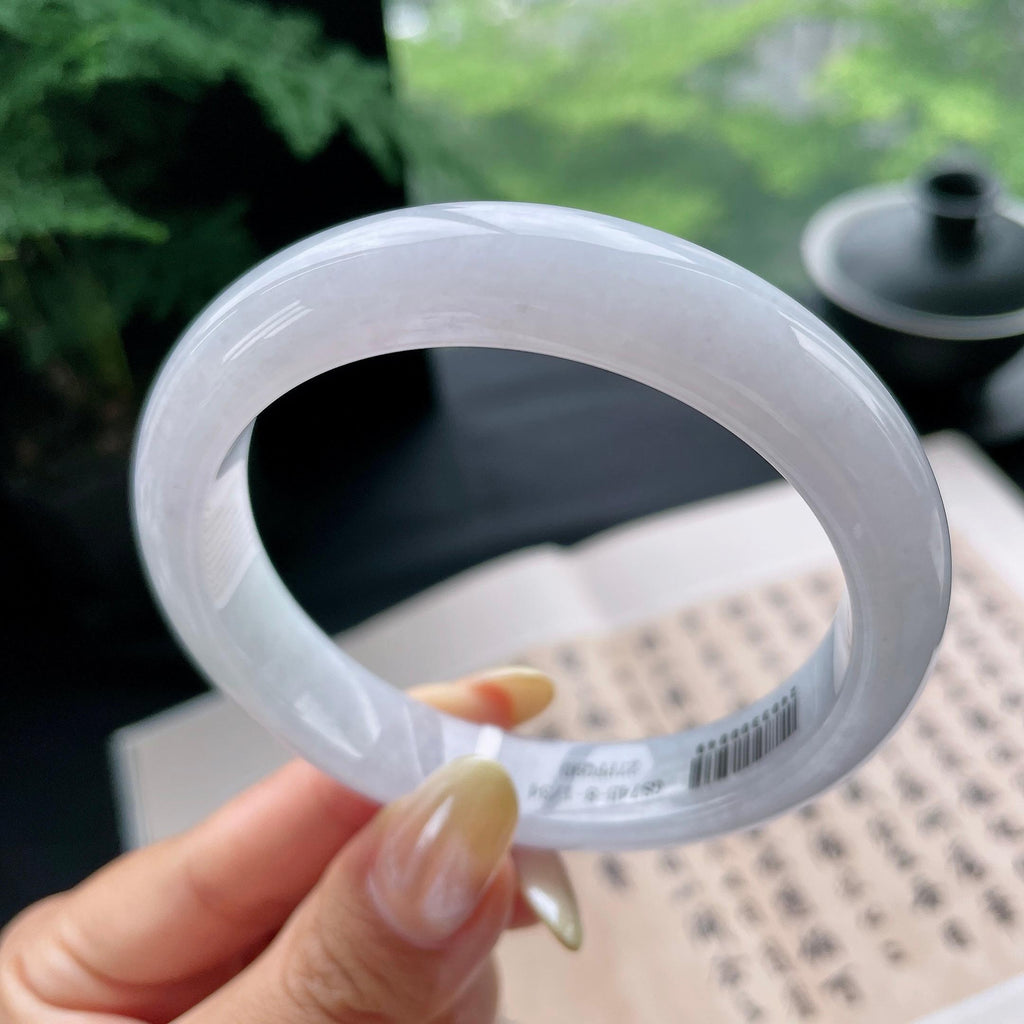 大圈口 细糯种淡紫底正圈平安镯59.8圈 天然缅甸A货翡翠（yc473071）