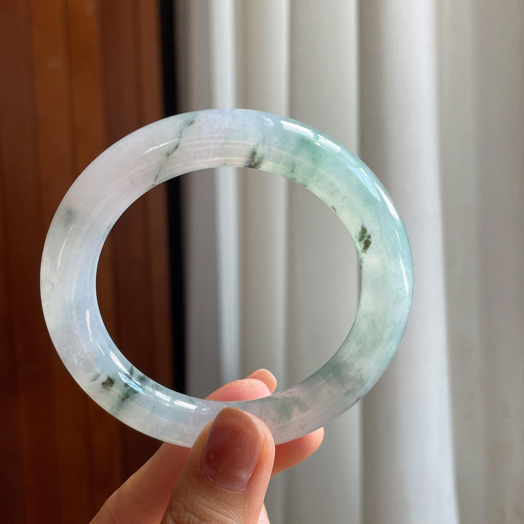 冰种水墨花翡翠圆条手镯（56mm）（yc285966）