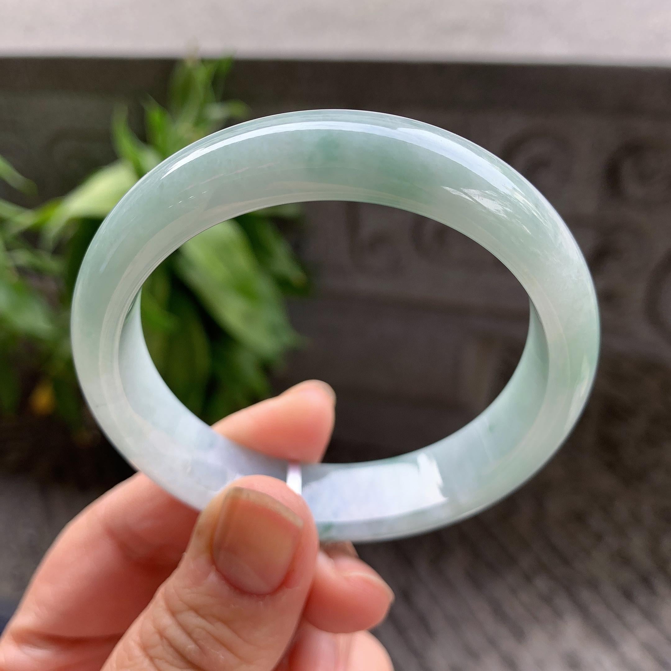 细糯种飘蓝花正圈平安镯54.4圈口 天然缅甸A货翡翠（yc332529）