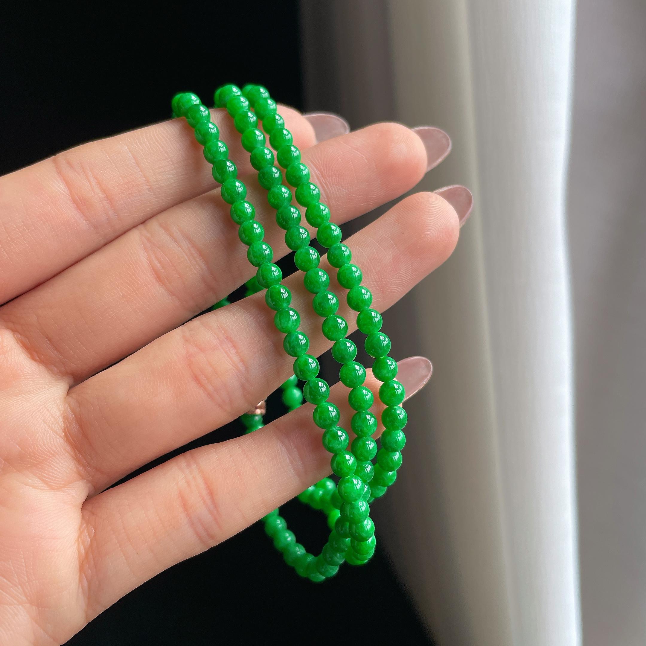 冰种满绿翡翠珠串项链（yc358353）