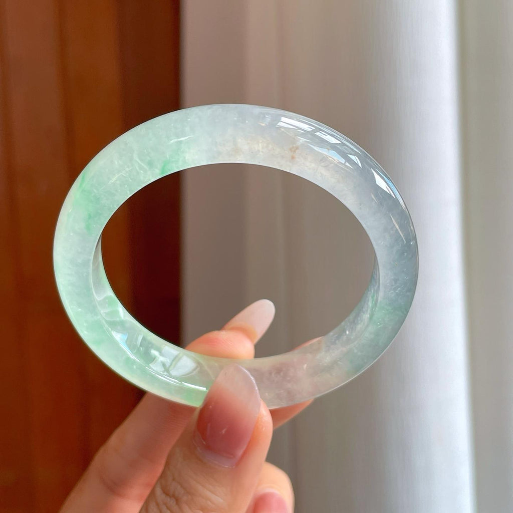 冰玻种带色翡翠平安镯（54mm）（yc312837）