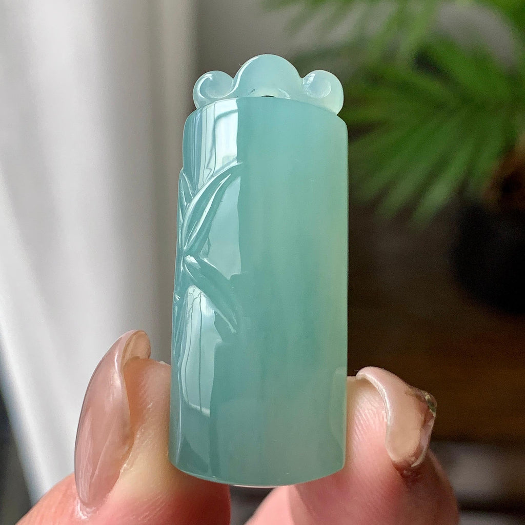 糯冰种湖水绿竹节吊坠  天然缅甸A货翡翠（yc426690）