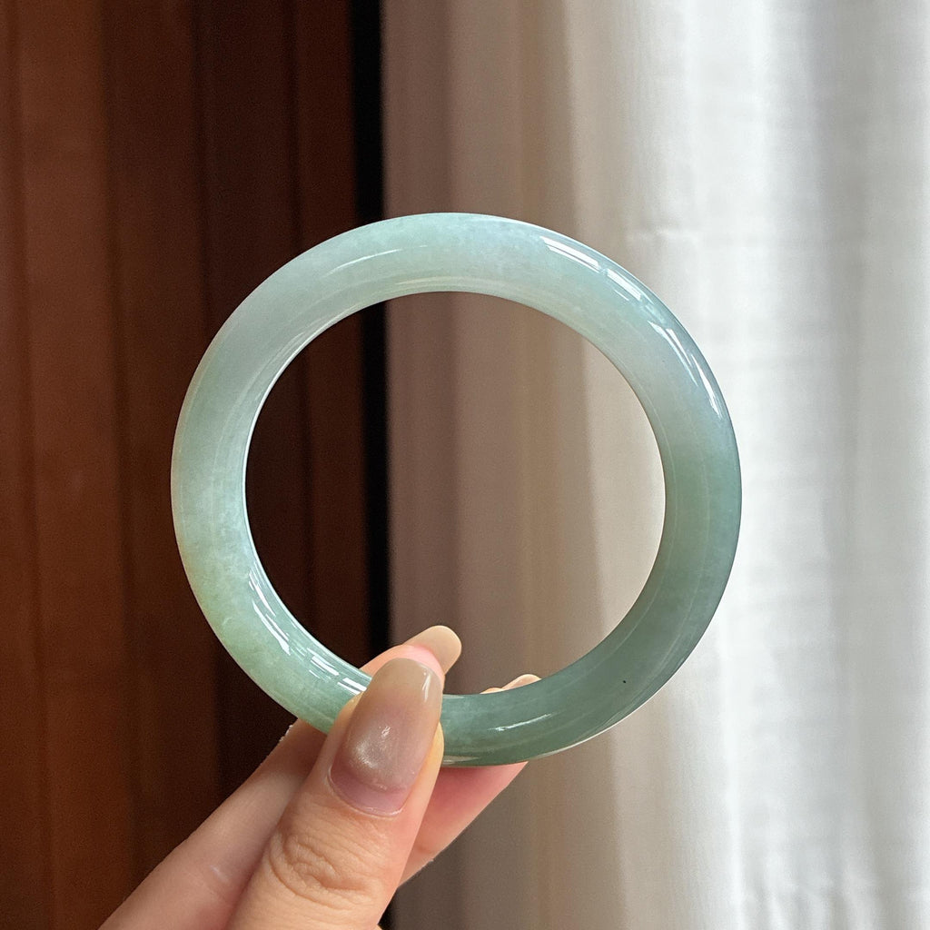细糯种半山半水圆条手镯 57圈 天然缅甸A货翡翠（yc455078）