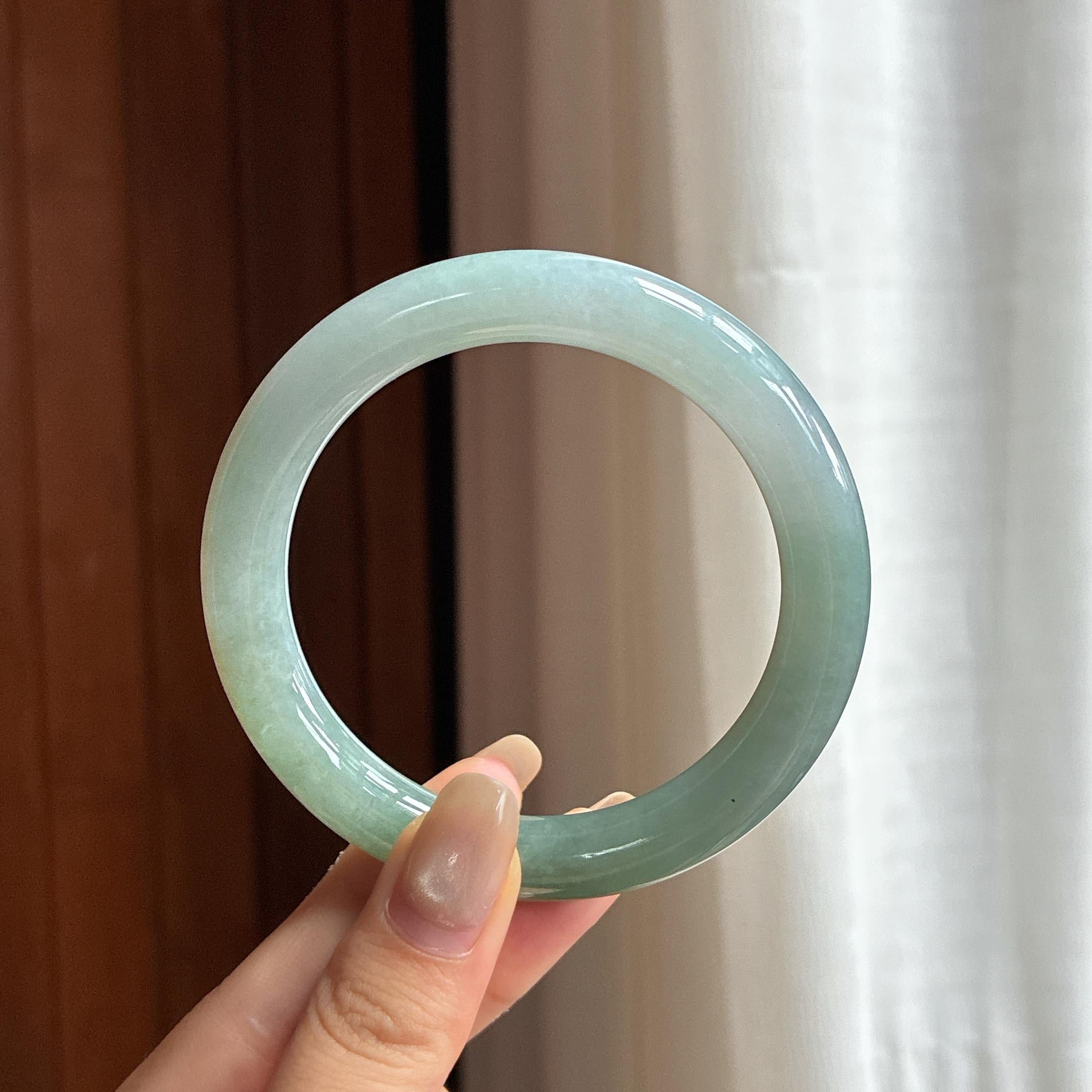 细糯种半山半水圆条手镯 57圈 天然缅甸A货翡翠（yc455078）