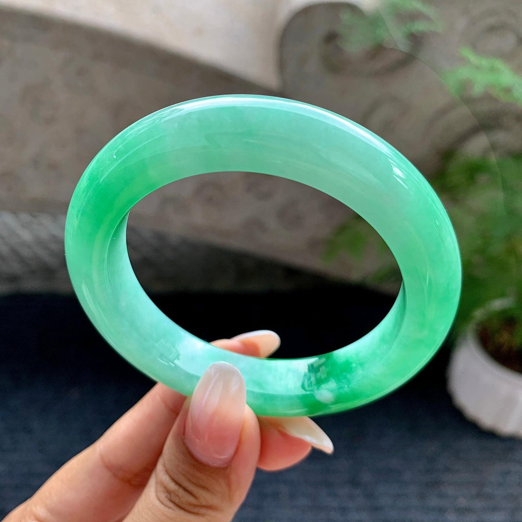 细糯种飘阳绿平安镯（53.7mm）（yc195924）