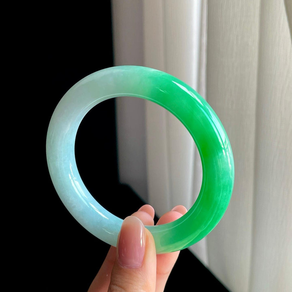 糯冰带色翡翠圆条手镯（54mm）（yc342185）