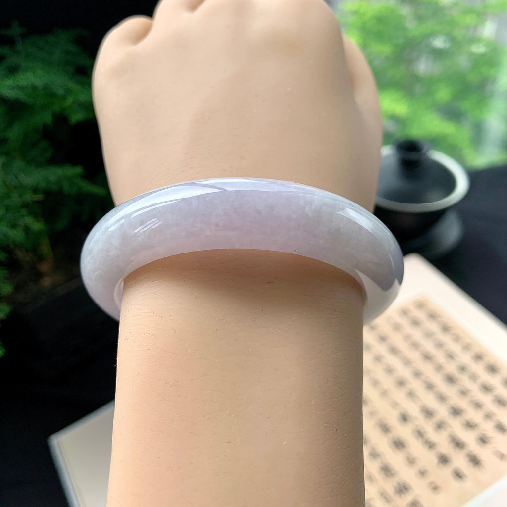 细糯种淡春彩正圈平安镯 53.2圈口 天然缅甸A货翡翠（yc473082）
