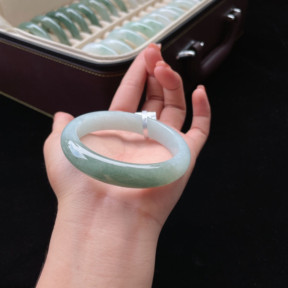 糯种半山半水正圈翡翠手镯（57mm）（yc018705）