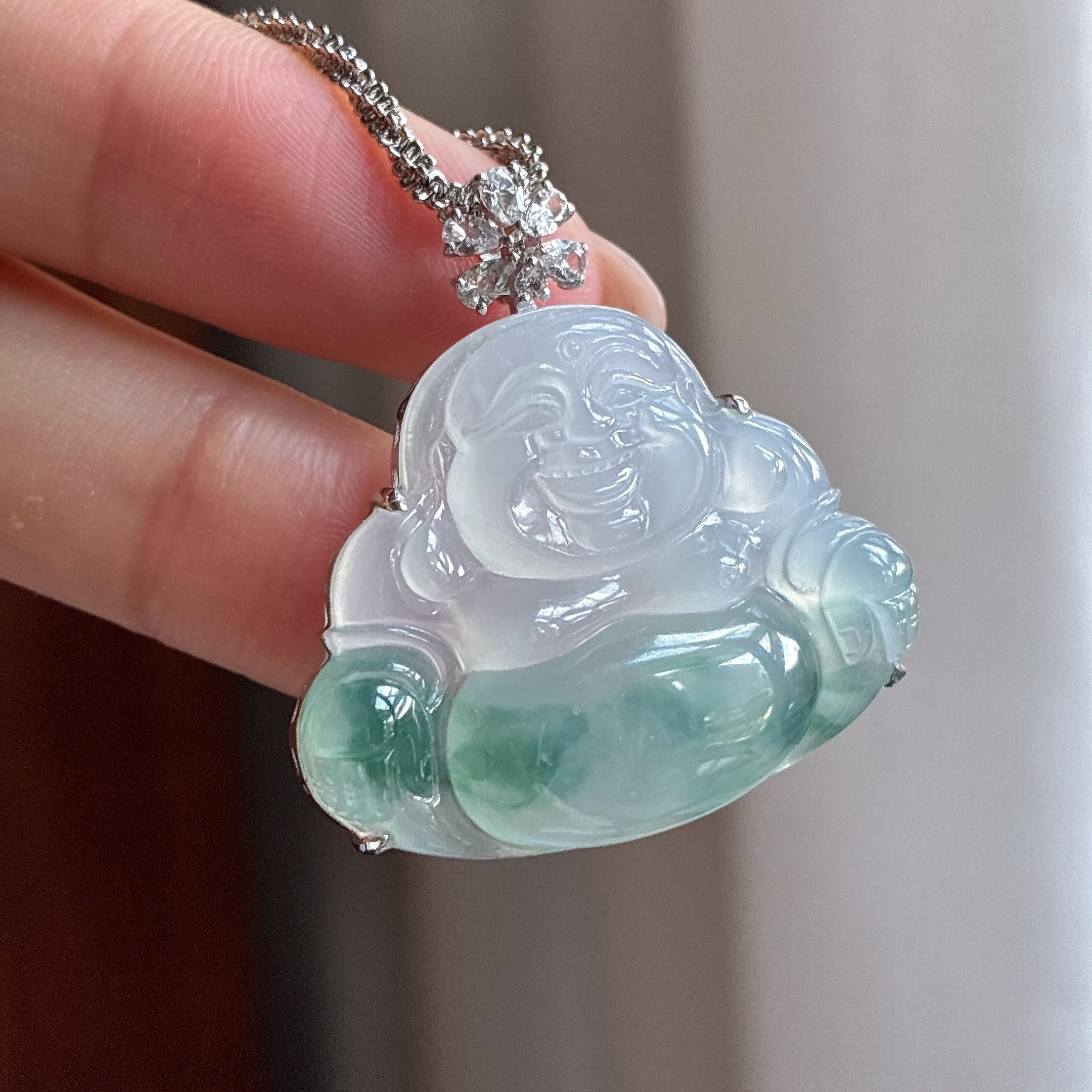 18k金镶糯冰飘花玉佛挂件 天然缅甸A货翡翠（yc502598）