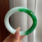 糯冰种白底青翡翠平安镯（57mm）（yc197231）