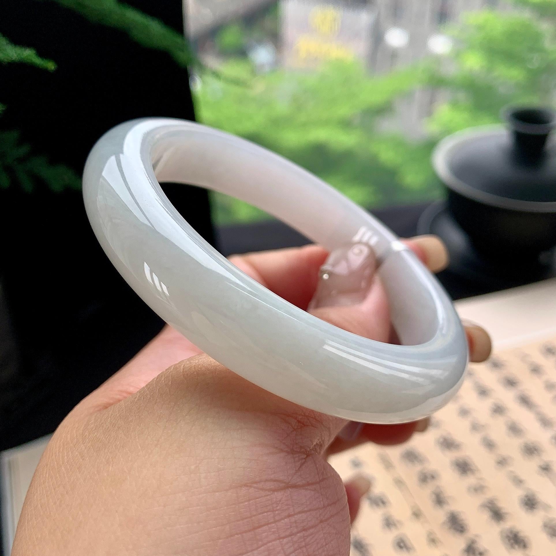 细糯种无色正圈平安镯 57圈口 天然缅甸A货翡翠（yc473091）