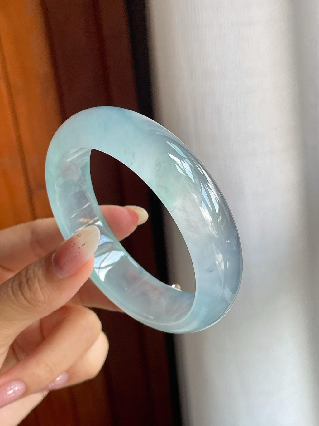 冰玻种蓝底翡翠平安镯（57.5mm）（yc220808）