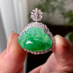 18K金钻镶糯冰种飘绿佛公吊坠 天然缅甸A货翡翠（yc315838）