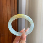 糯冰淡湖水绿带黄翡翡翠平安镯（56.6mm）（yc269675）