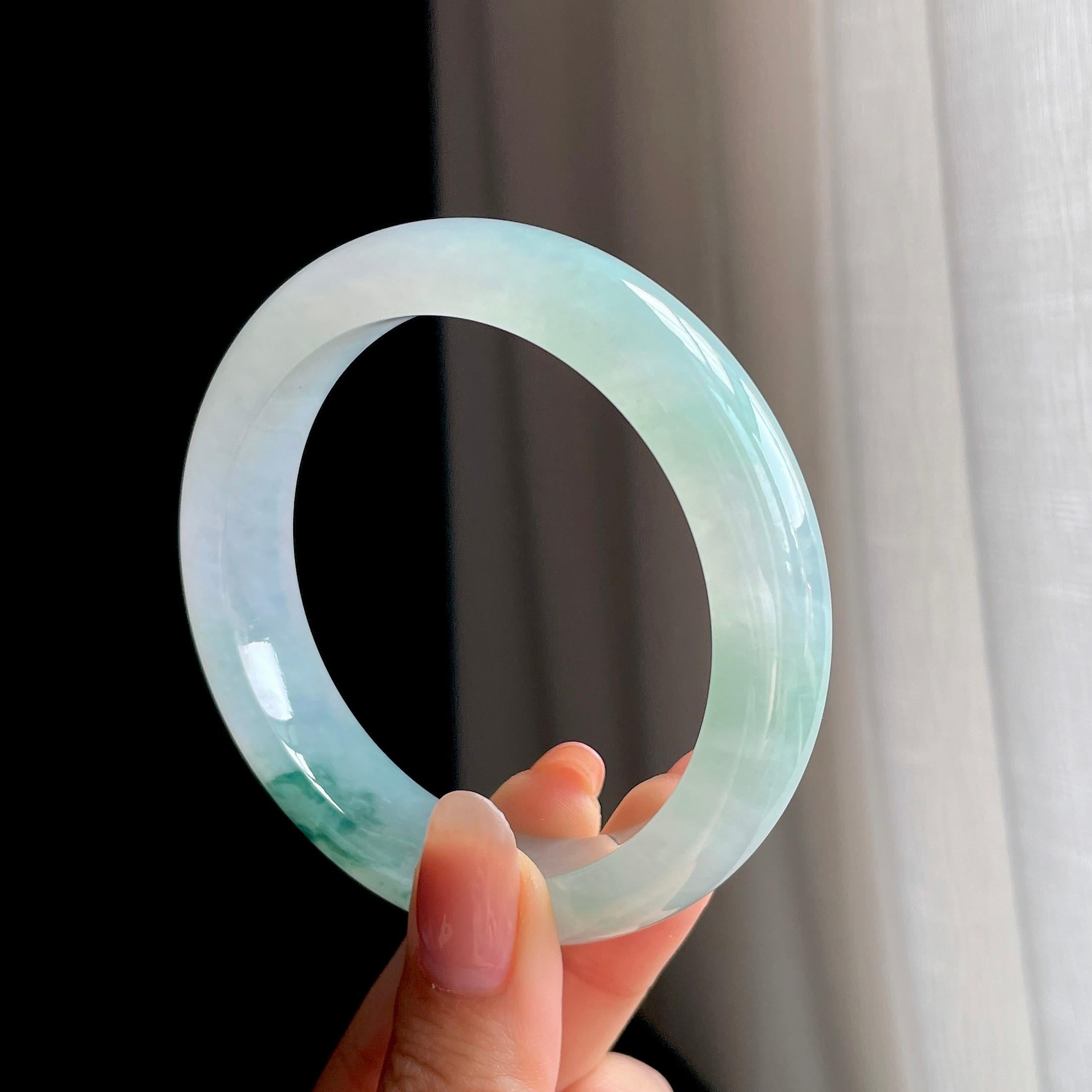 冰种飘花翡翠平安镯（58.7mm)（yc342537）