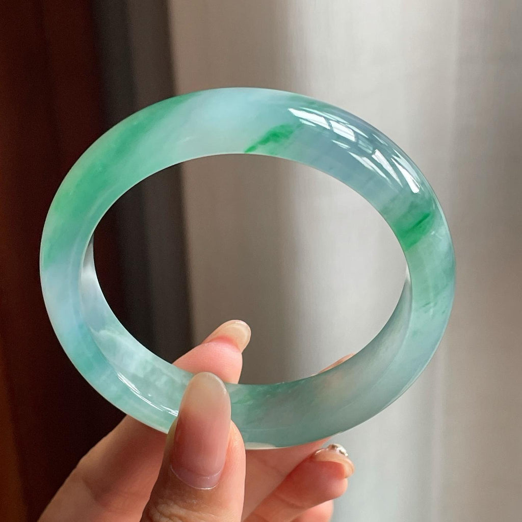 糯冰种春带彩翡翠平安镯（56mm）（yc196574）