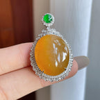 18k金钻镶糯冰黄翡翡翠鸽子蛋（yc270314）