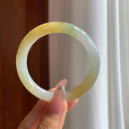 糯冰黄翡飘花翡翠圆条手镯（52.5mm）（yc361781）