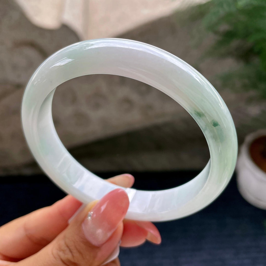 大圈口      细糯种飘花正圈平安镯60圈         天然缅甸A货翡翠（yc444700）