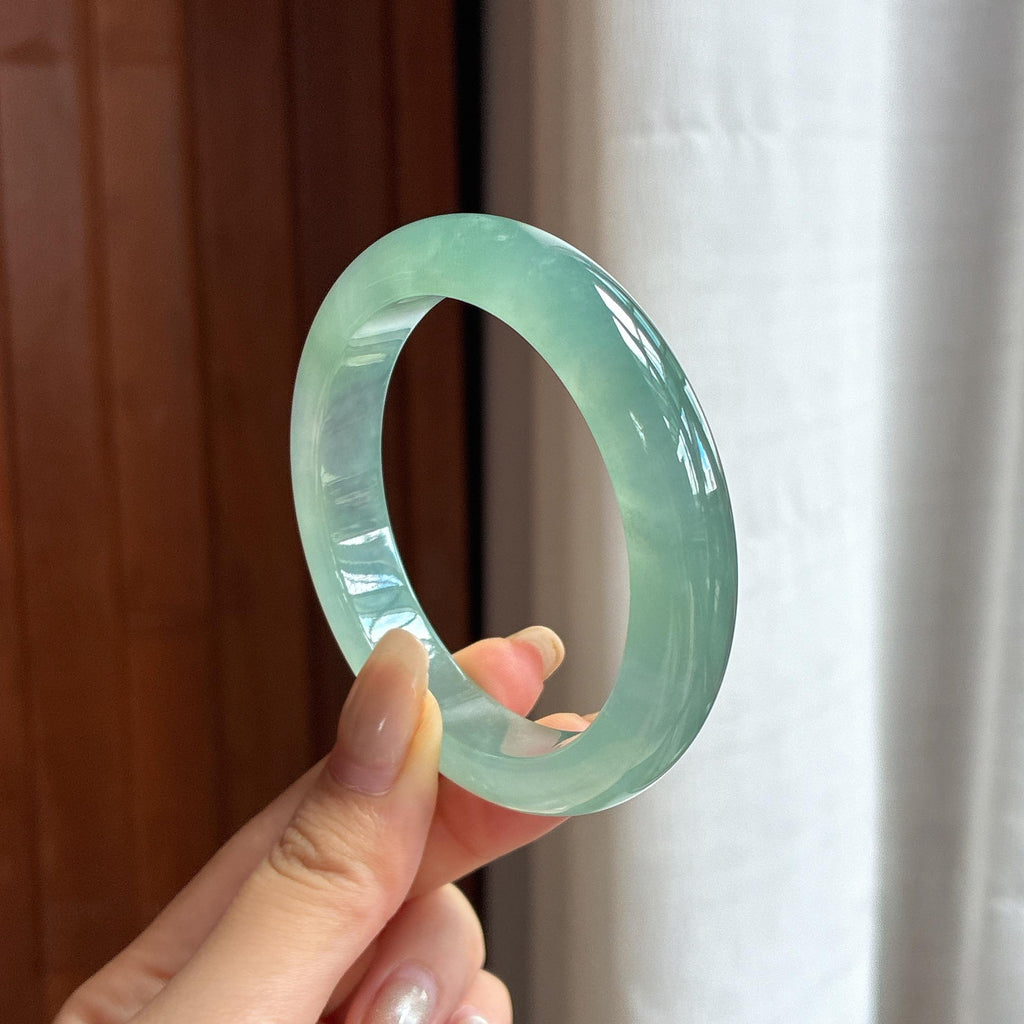 冰种湖水绿正圈平安镯 55圈 天然缅甸A货翡翠（yc455570）