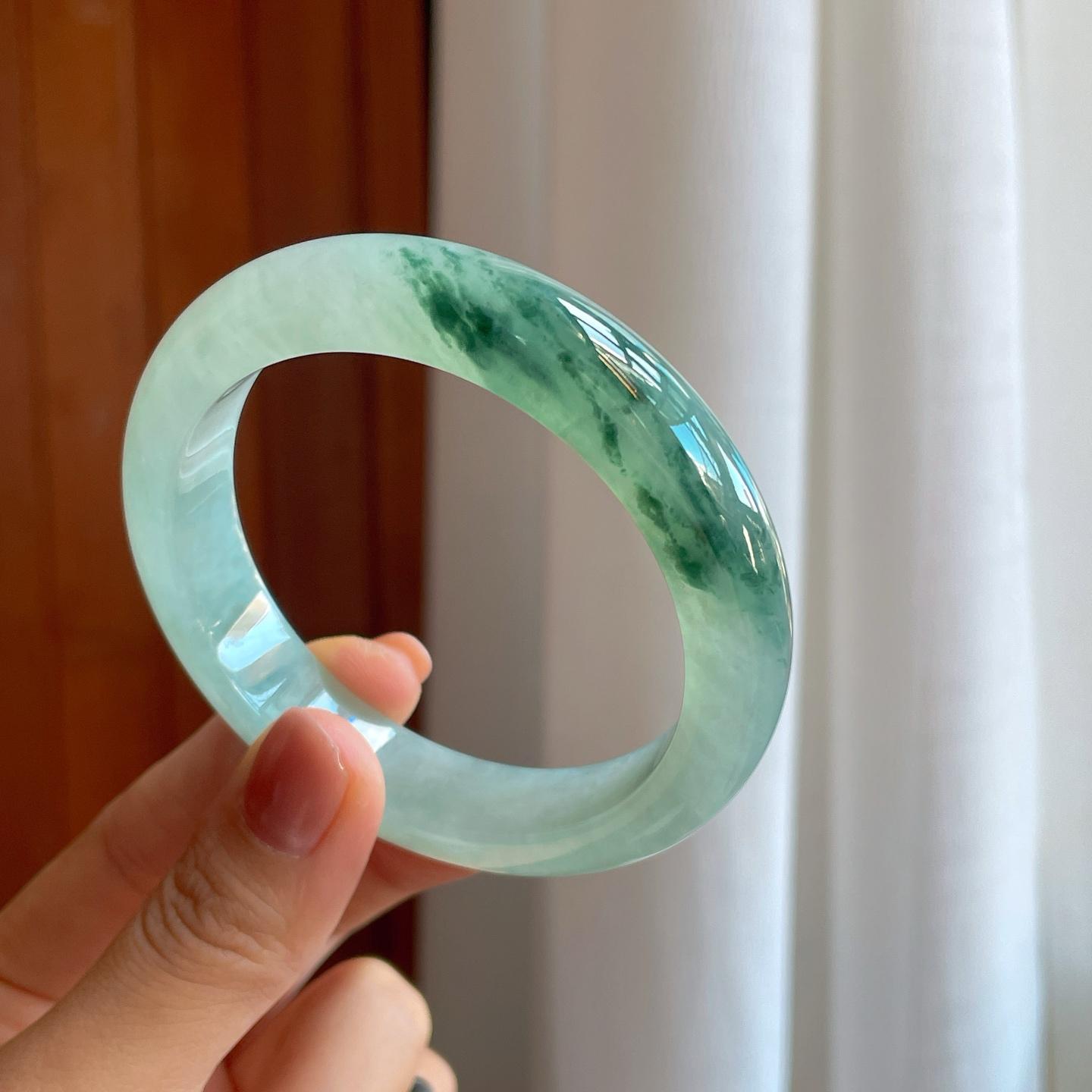 冰种飘花翡翠平安镯（58.2mm）（yc278715）