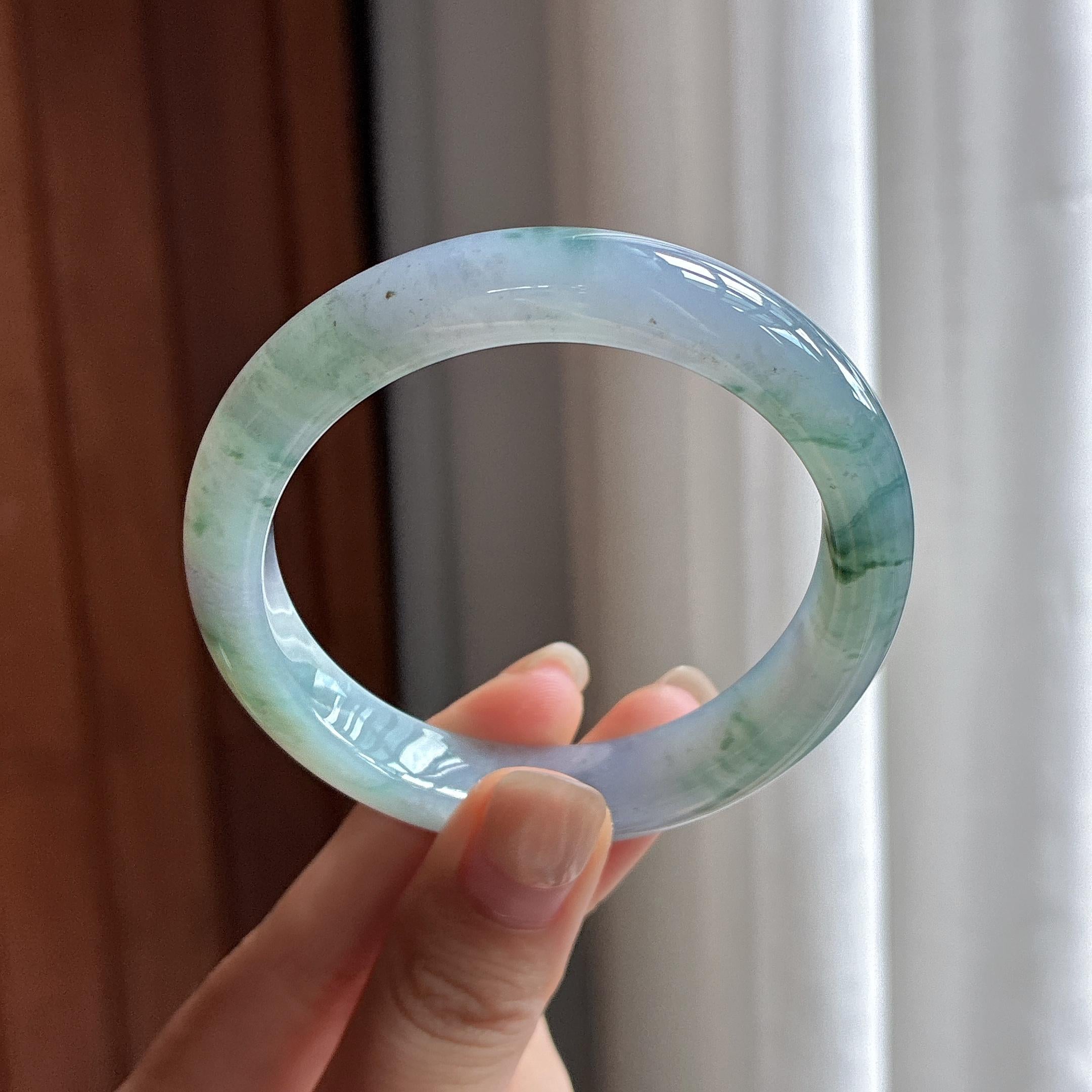 糯冰飘花特色正圈平安镯 52圈 天然缅甸A货翡翠（yc484404）