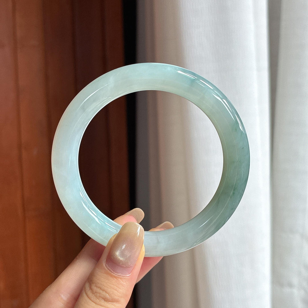 大圈口 糯冰飘花圆条手镯 58圈 天然缅甸A货翡翠（yc457207）