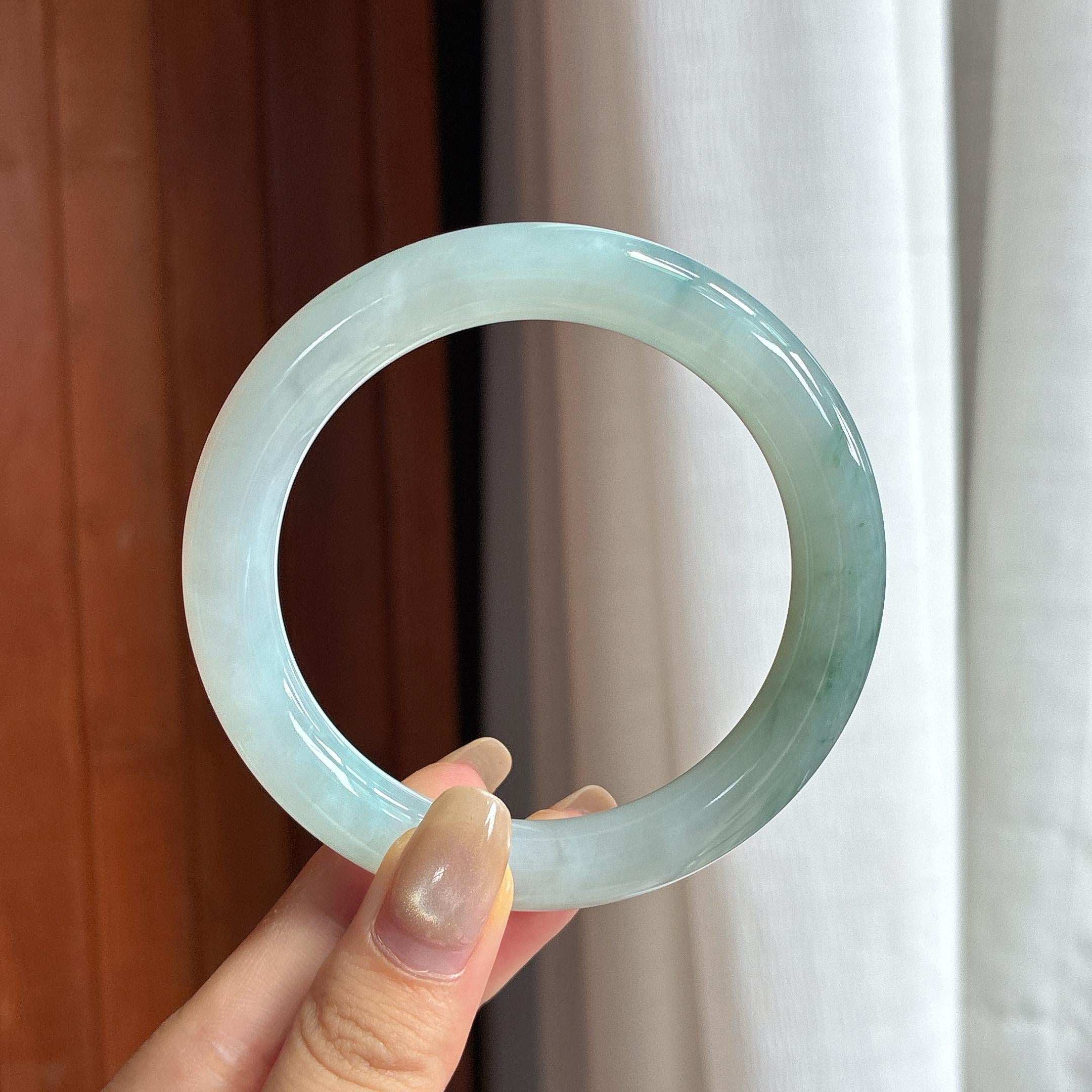 大圈口 糯冰飘花圆条手镯 58圈 天然缅甸A货翡翠（yc457207）