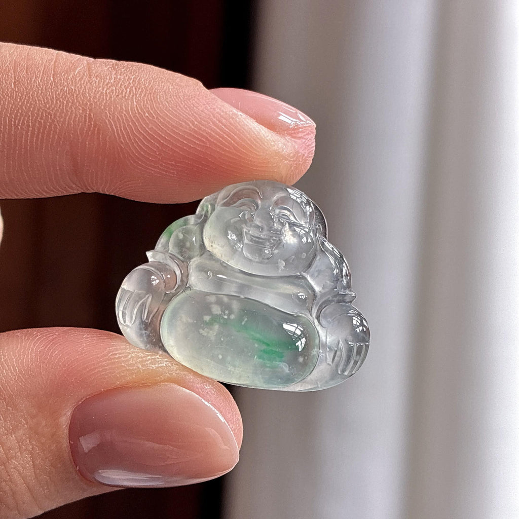 高冰种飘绿光玉佛挂件 天然缅甸A货翡翠（yc461835）