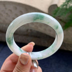 大圈口  细糯种飘绿花正圈平安镯  58圈口  天然缅甸A货翡翠（yc423806）