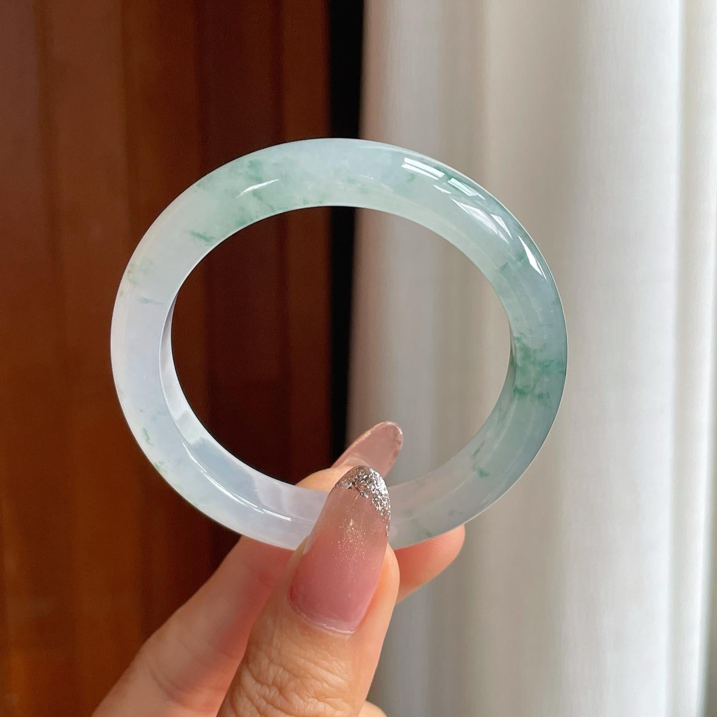 冰种飘花翡翠平安镯（50.5mm）（yc361742）