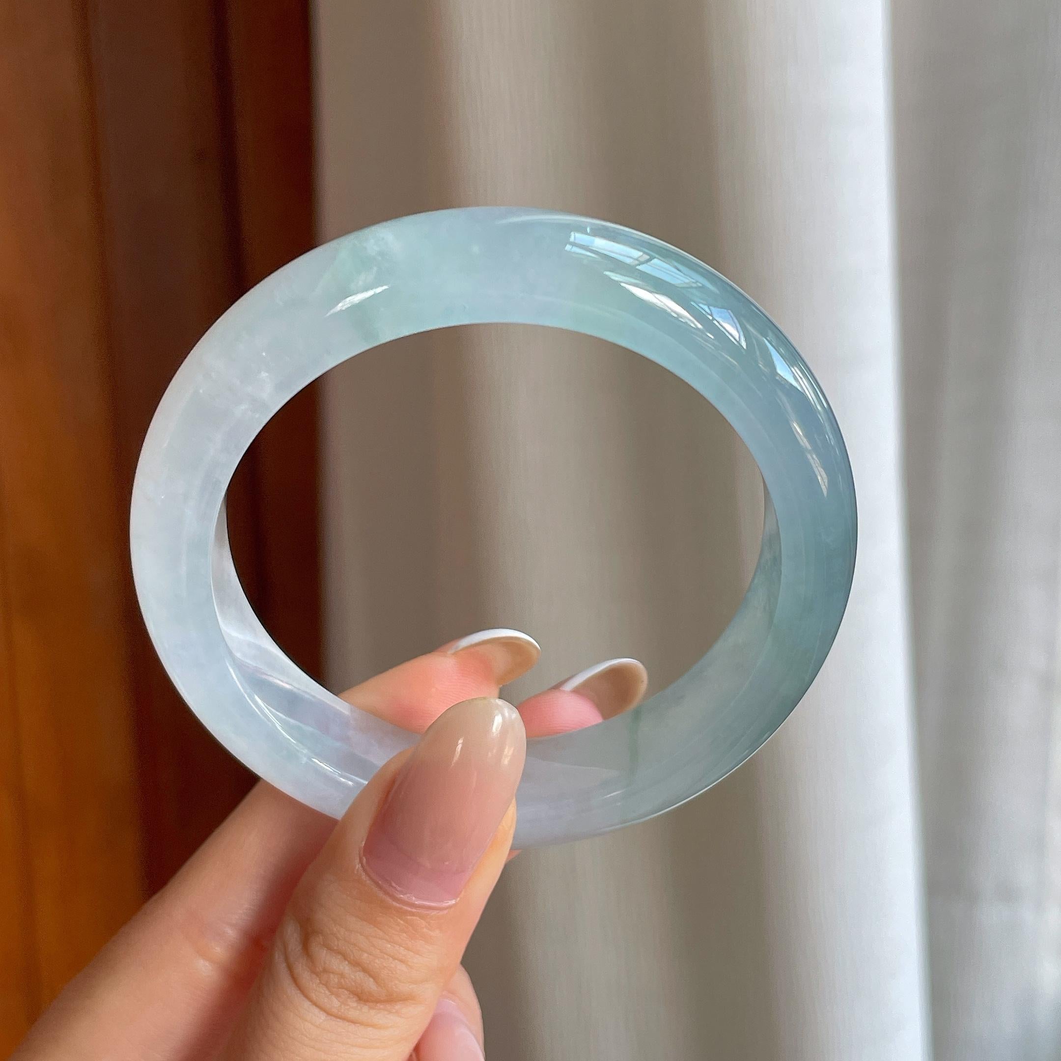 冰种蓝晴翡翠平安镯（54mm)（yc416422）