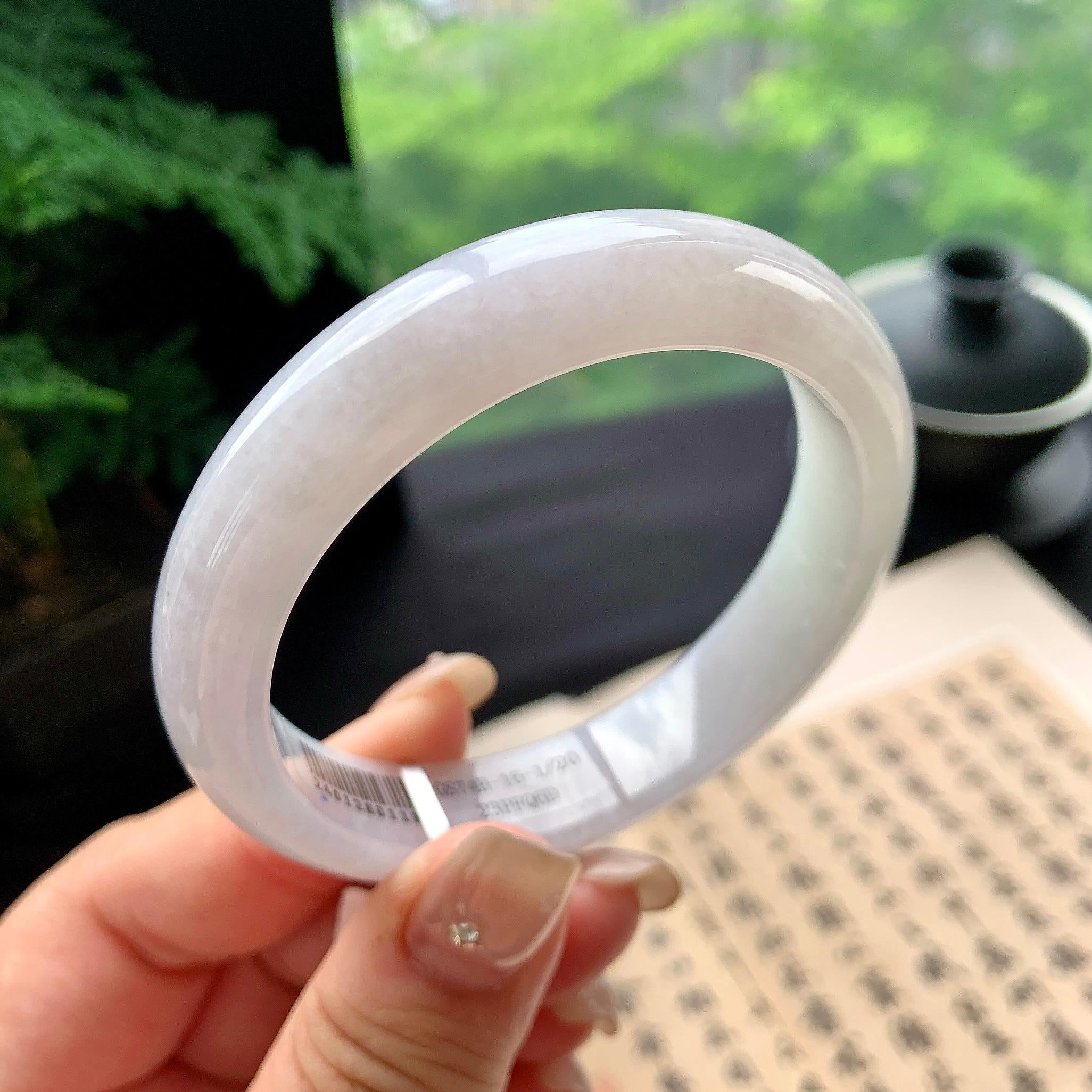 细糯种淡紫罗兰正圈平安镯 56.3圈口 天然缅甸A货翡翠（yc473067）