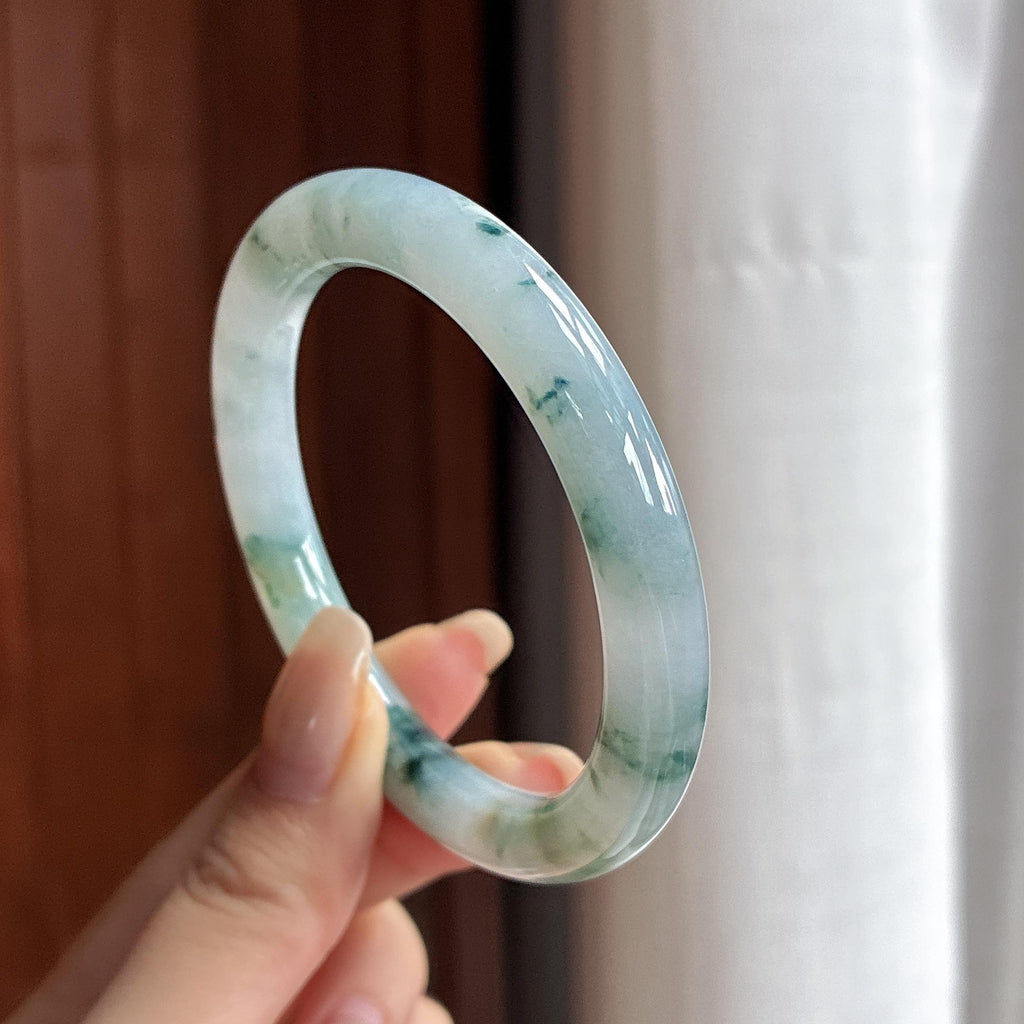 细糯种飘花圆条手镯 54圈 天然缅甸A货翡翠（yc458009）