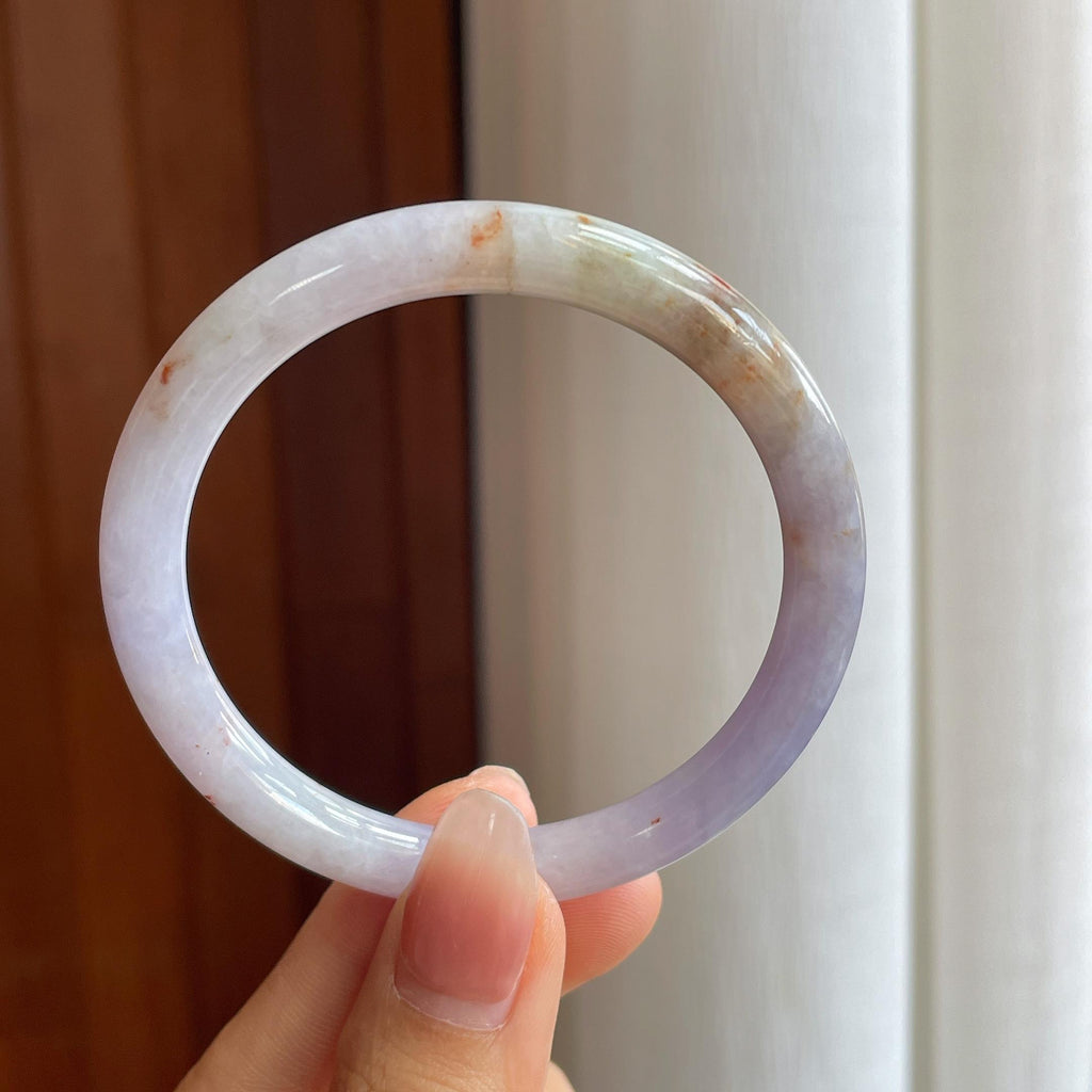 糯冰紫底飘黄翡翠圆条手镯（54mm）（yc313909）
