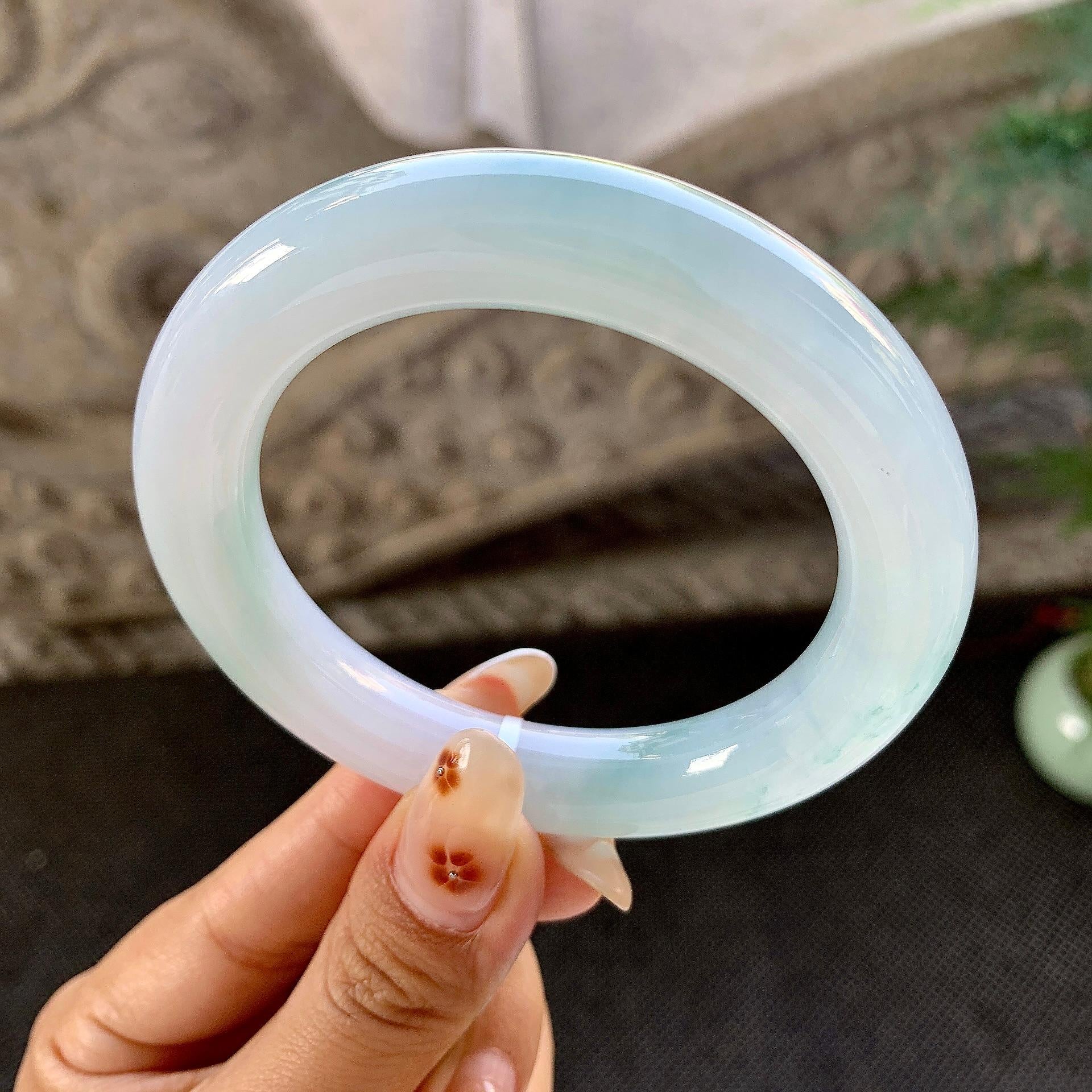 糯冰种飘花圆条手镯（54.2mm）（yc264046）
