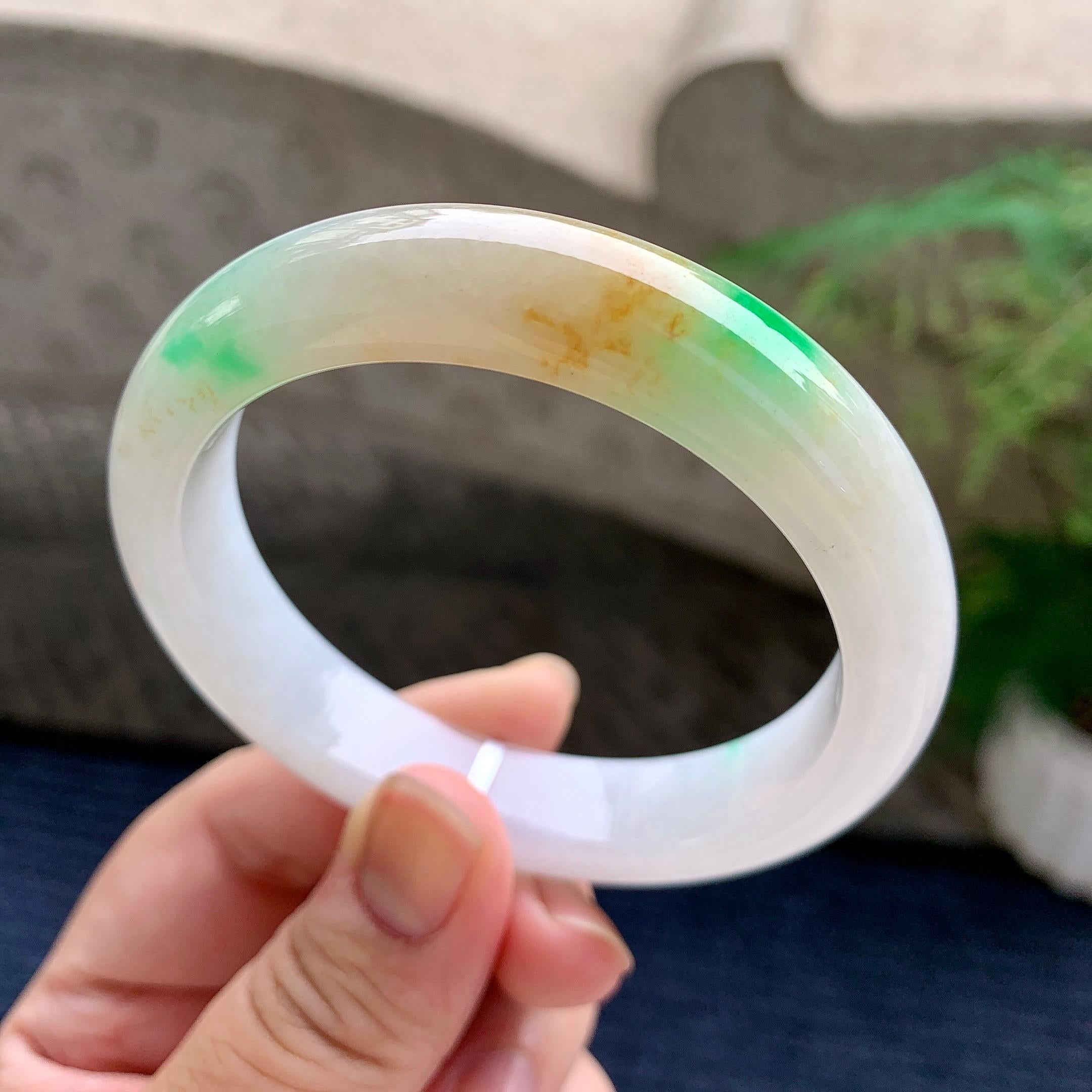 细糯种黄加绿平安镯（56.7mm）（yc233903）