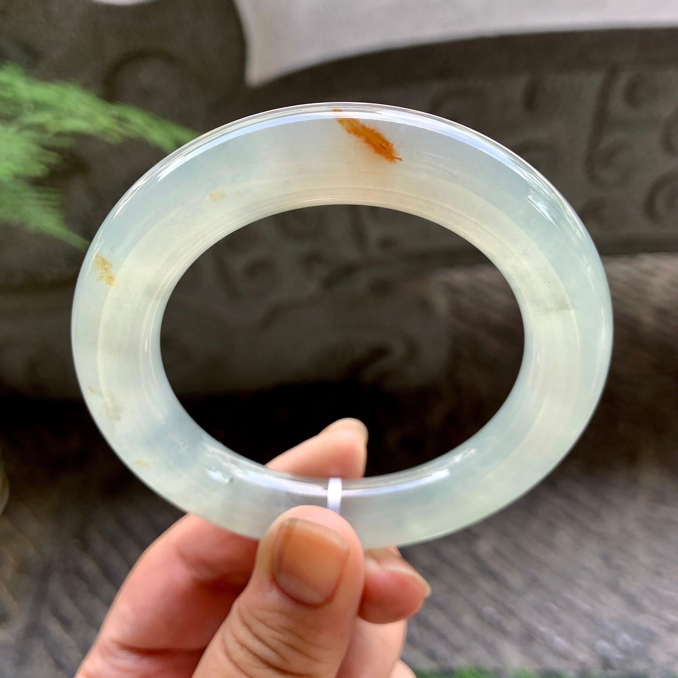 糯冰种飘红翡圆条手镯（57mm）（yc195348）