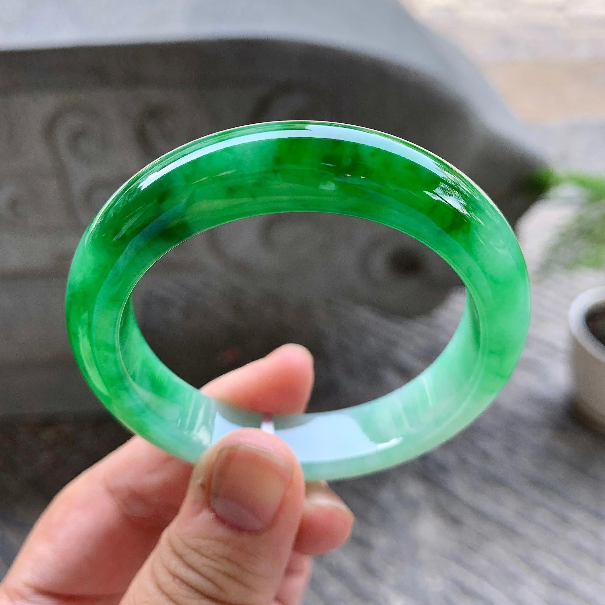 细糯种飘阳绿平安镯（51.7mm）（yc199591）