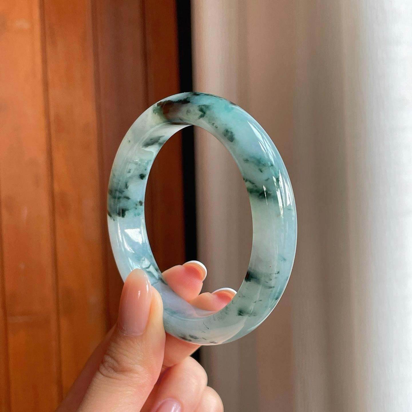 糯冰飘花翡翠平安镯（54.8mm)（yc375376）