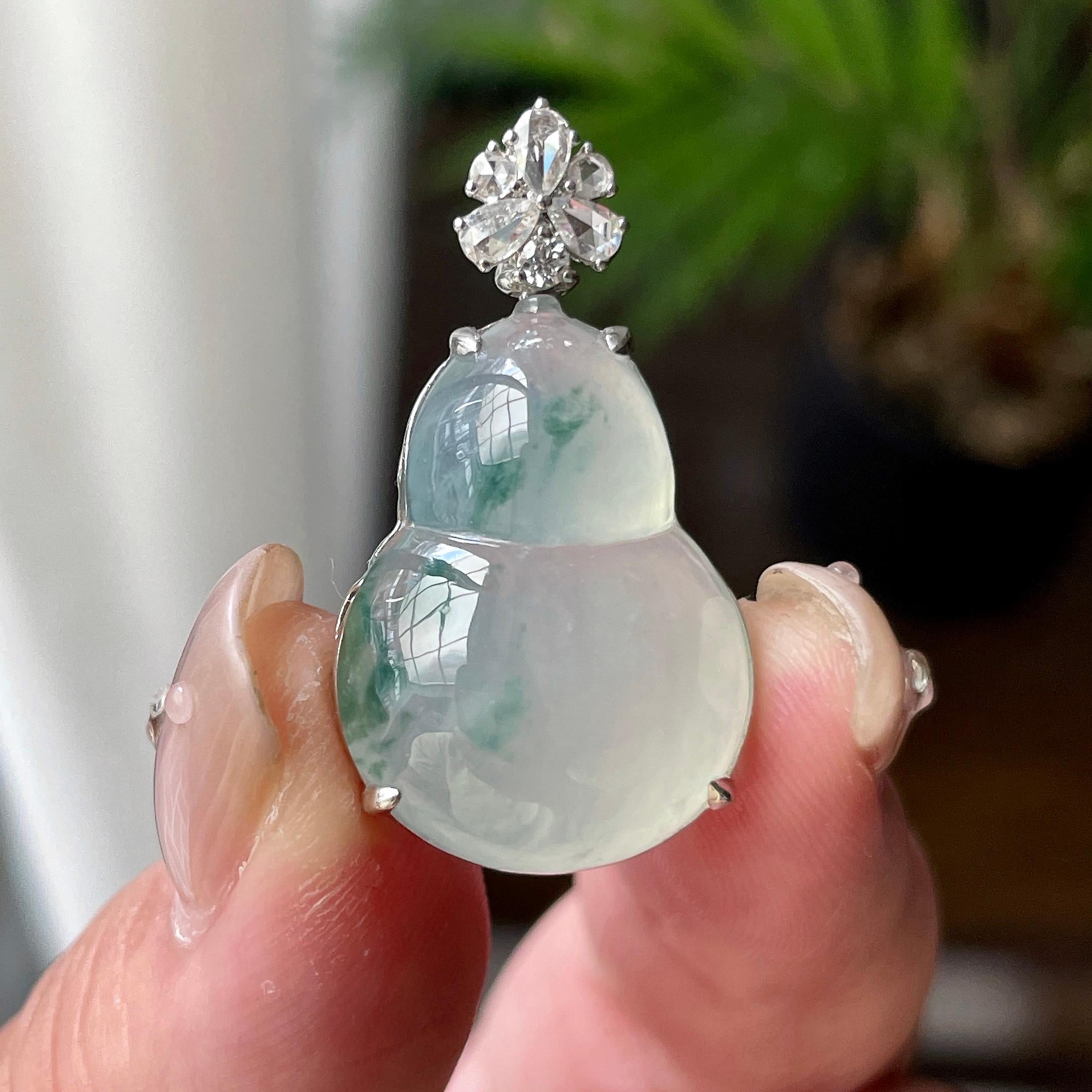 18k金镶冰种飘花葫芦挂件 天然缅甸A货翡翠（yc462959）