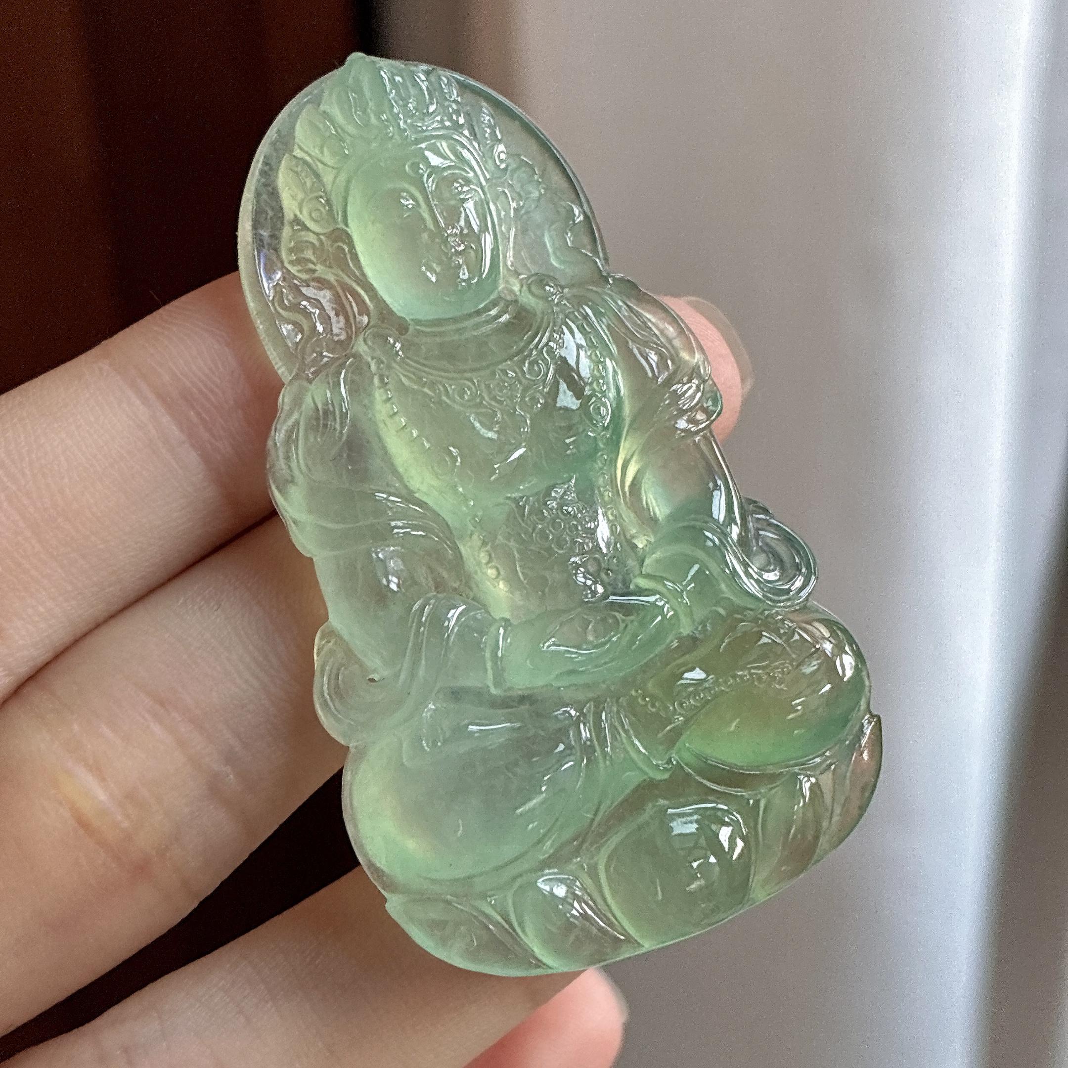 冰种晴水度母挂件 天然缅甸A货翡翠（yc484401）