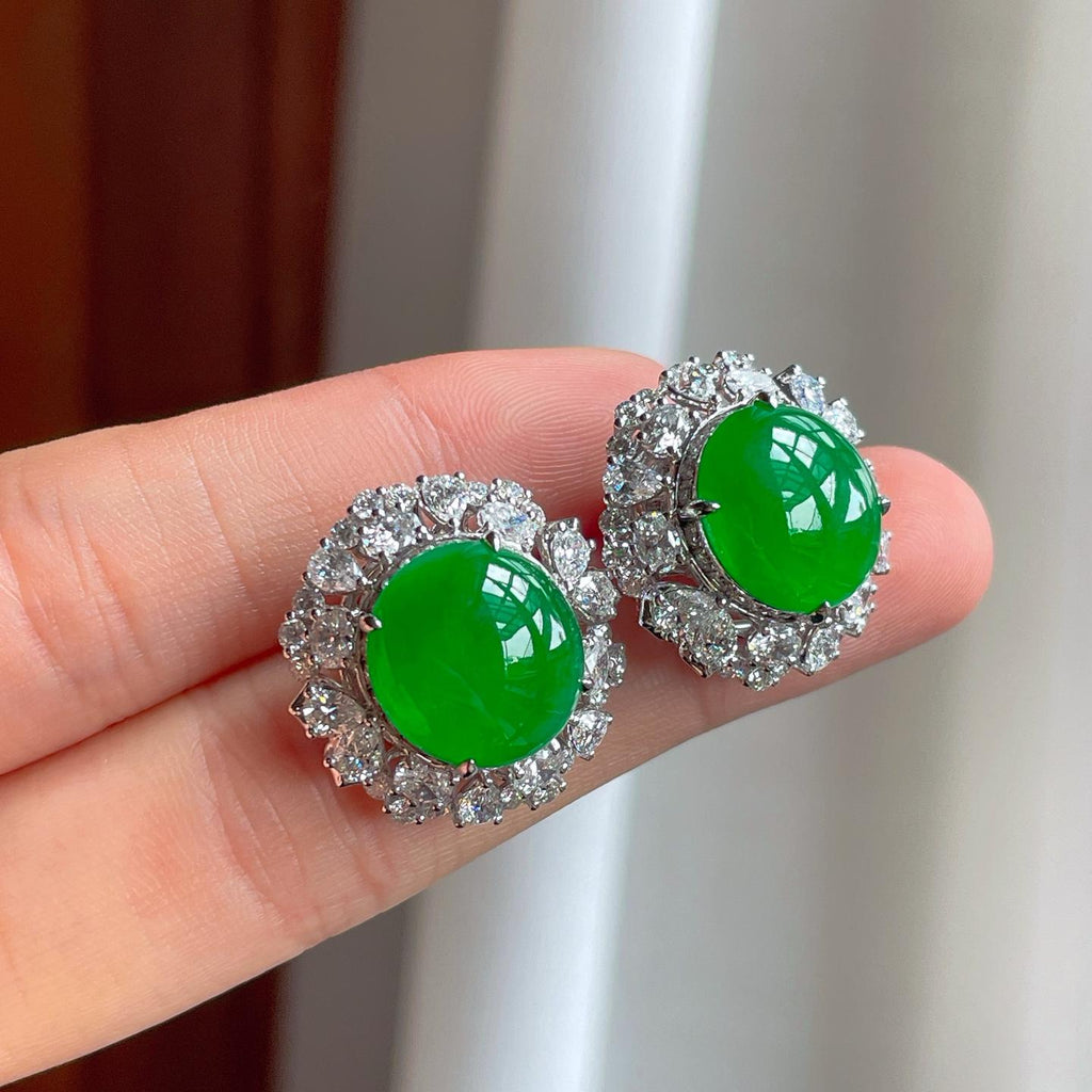 18k金镶冰种满绿翡翠耳饰（yc388775）