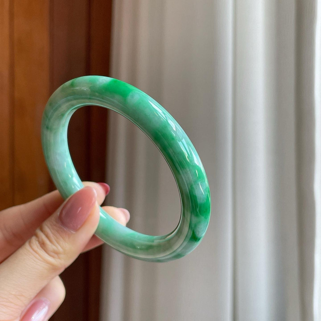 糯冰带色翡翠圆条手镯（54.6mm）（yc302152）