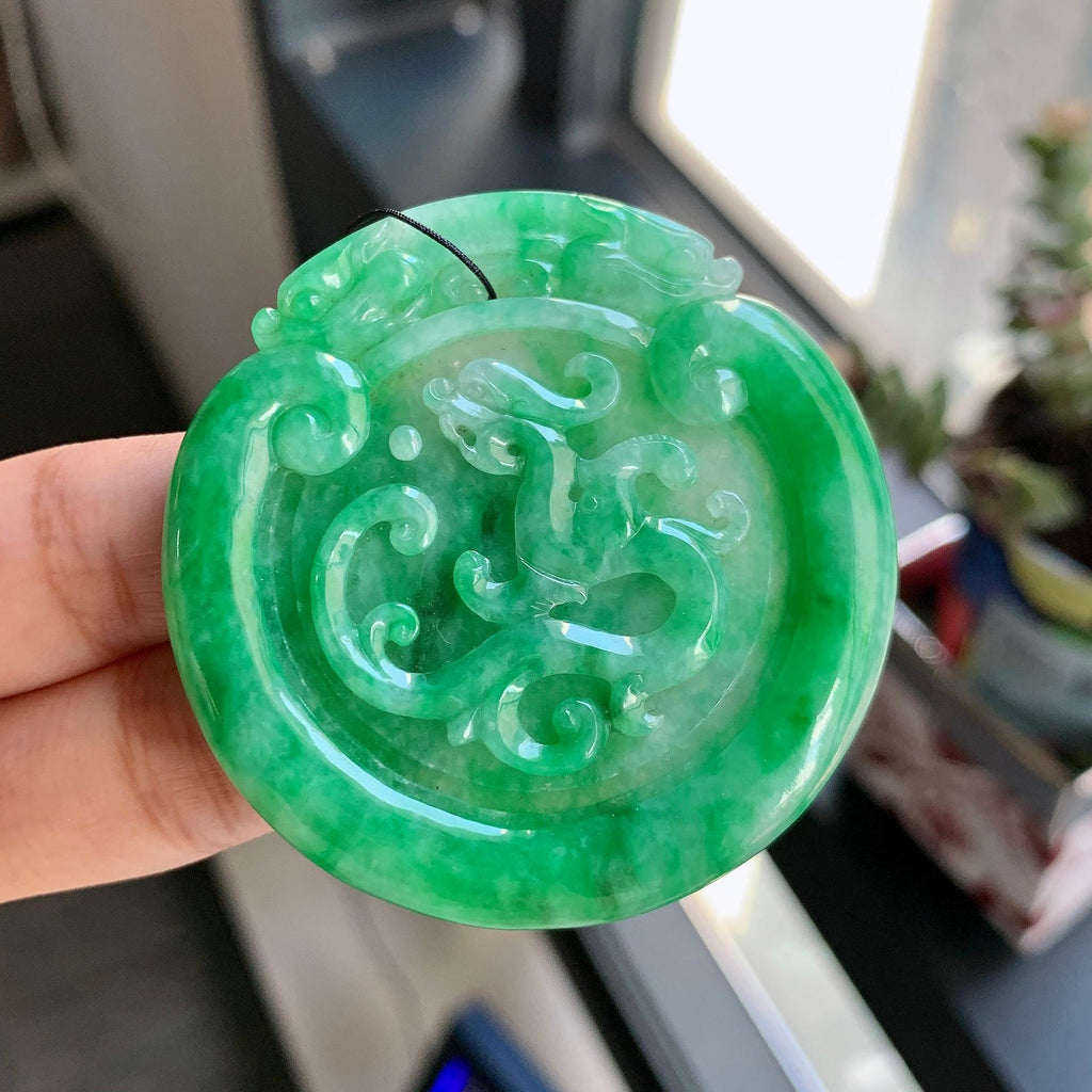 细糯种满绿龙凤牌挂件（yc214667）